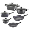 10 PCS Modern Home Kitchen Recycled Heavy Gauge Aluminum Nonstick Cooking Pot Set with Grilldle Pan Easy Clean Marble Finish
