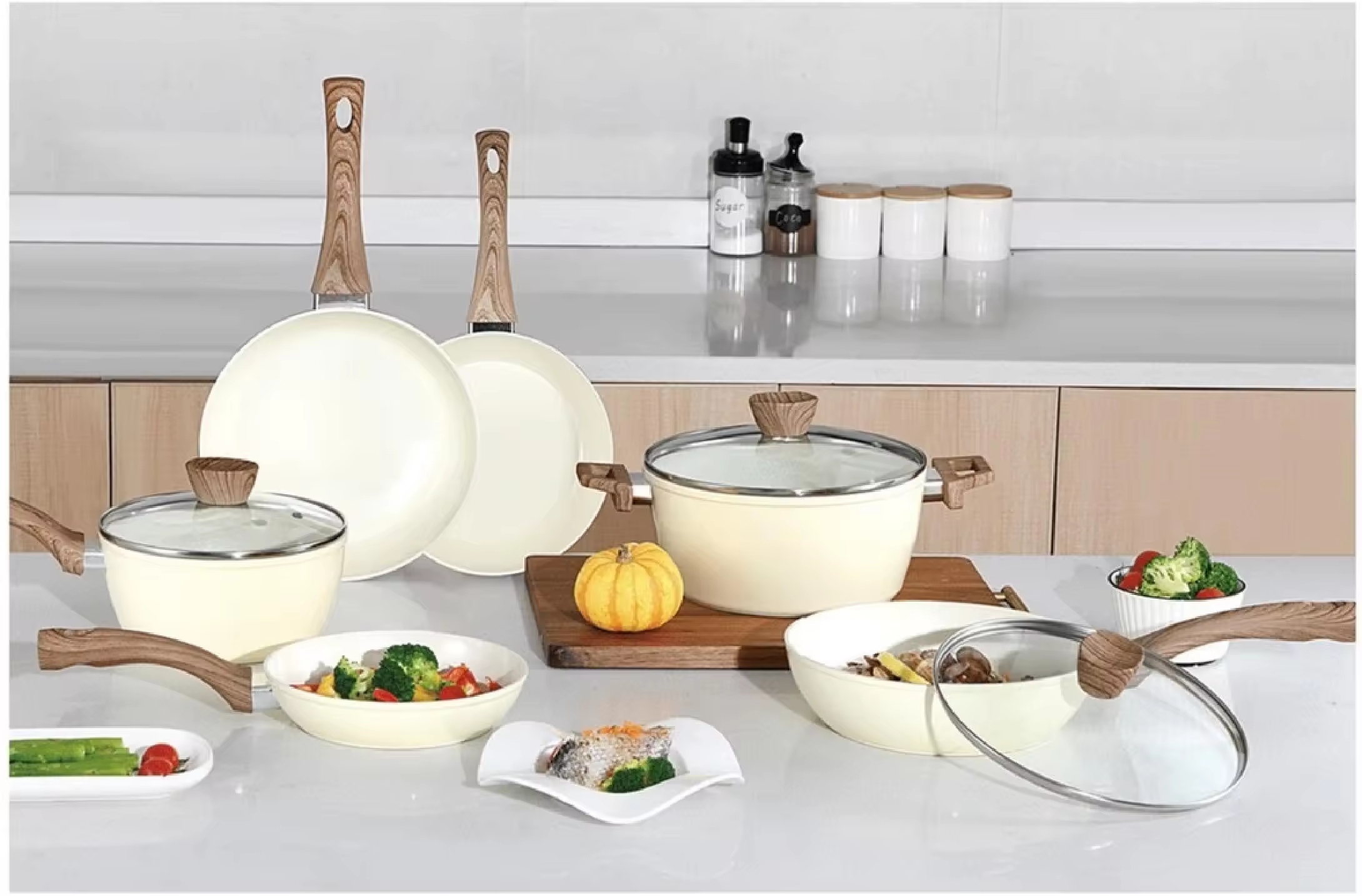 10 PCS Factory Customizable Ceramic Granite Non Stick Pans and Pots Set Induction Forged Aluminum Cookware Set PFOA & PFOS FREE