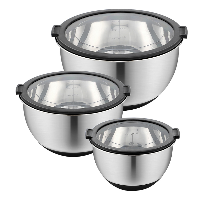 Staninless Steel Mixing Bowl With Transparent Lid Set of 3