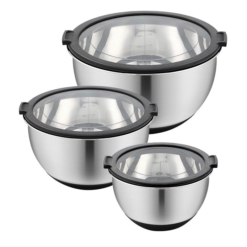Staninless Steel Mixing Bowl With Transparent Lid Set of 3