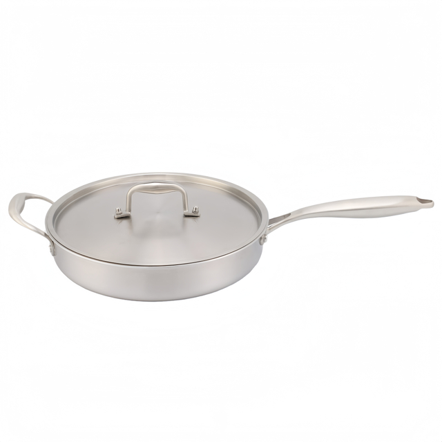 High Quality 316 Stainless Steel Cook Saute Pan Three Layer Steel Double Ear Frying Pan Rapid Heat Conduction Sauting Fry Pan with Steel Lid