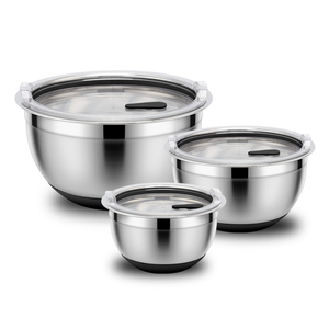 Customized Stainless Steel Mixing Bowl Set with Transparent Lids Eco-Friendly Multi-Function Salad Baking Metal Mixing Bowls