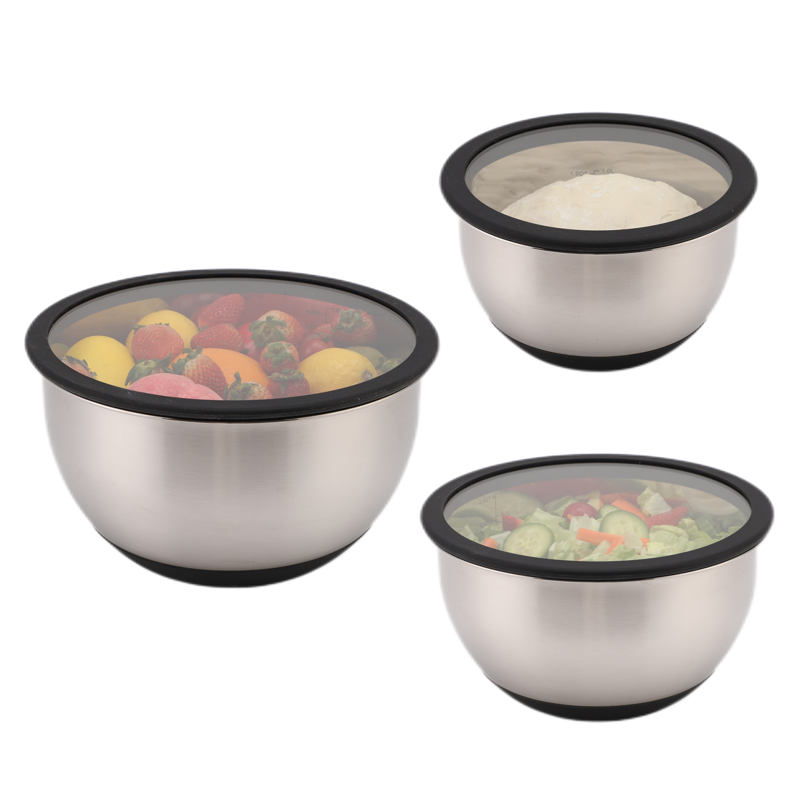 Customized Mixing Bowls Set 3QT 5QT Stainless Steel Mixing Bowl With Glass Lid