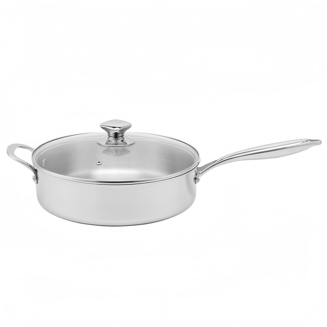 High Quality 316 Stainless Steel Cook Saute Pan Three Layer Steel Double Ear Frying Pan Rapid Heat Conduction Sauting Fry Pan