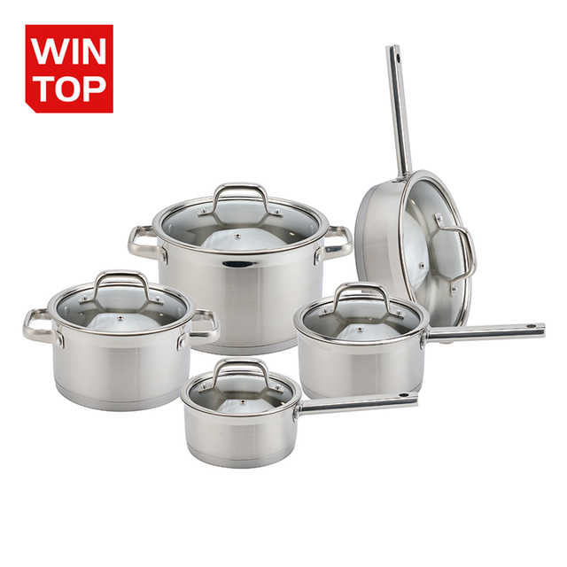 Wholesale Custom 10 Piece Stainless Steel Impact Bonded Bottom Pots And Pans Non-Toxic Kitchen Cookware Set