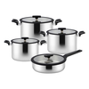 Wholesale Custom 9 Piece Nylon Black Handle Stainless Steel Impact Bonded Bottom Pots And Pans Non-Toxic Kitchen Cookware Set