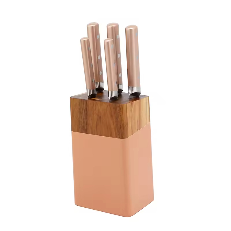 Kitchen Knife Set 6-Piece Stainless Steel with Hollow Handle and Acacia Wood Block Direct From Factory Kitchen Utensils