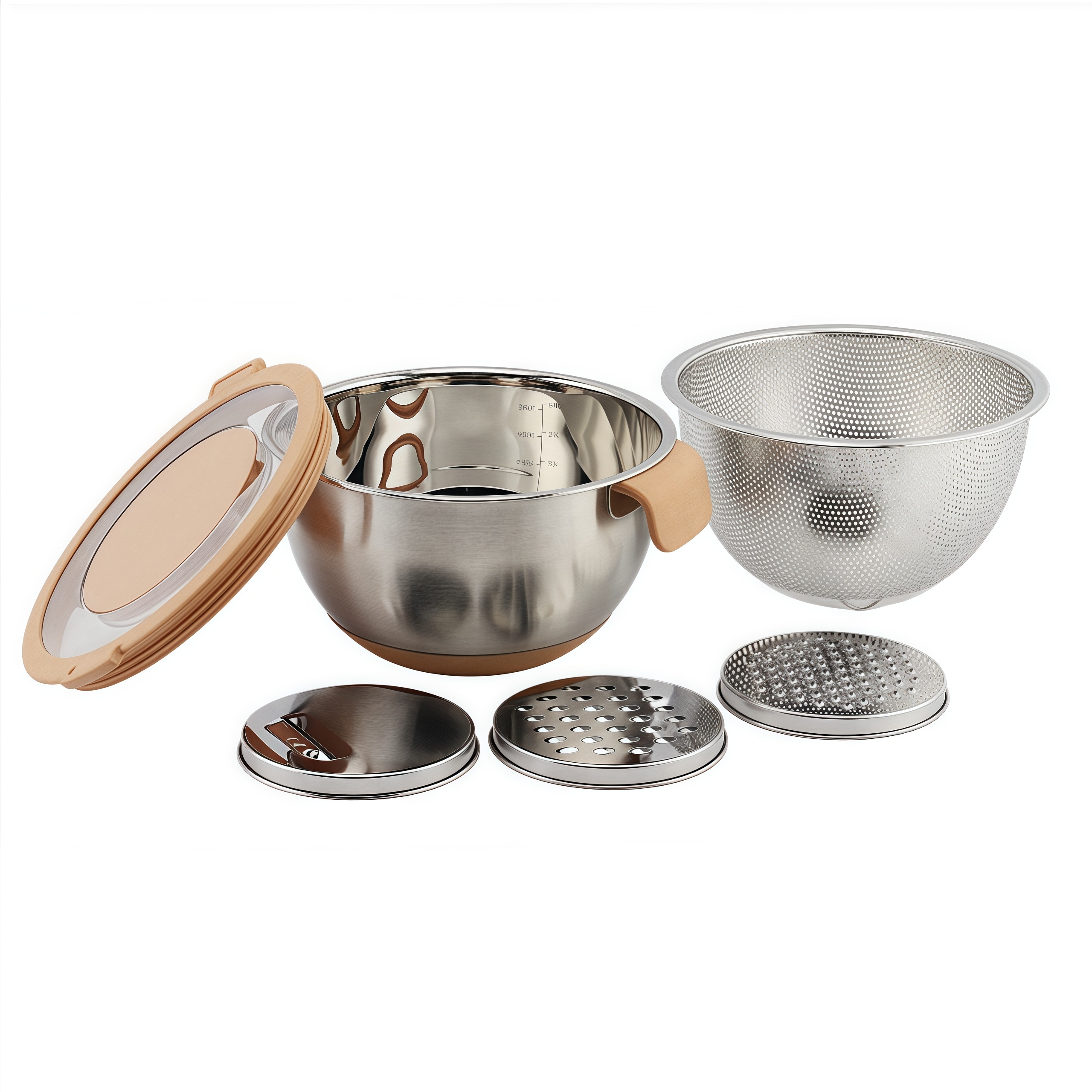 4-1 Colander with Bowl Set Colander Bowl 304 Stainless Steel Mixing Salad Bowl with Strainer Colanders Sets Storage Drain Basket