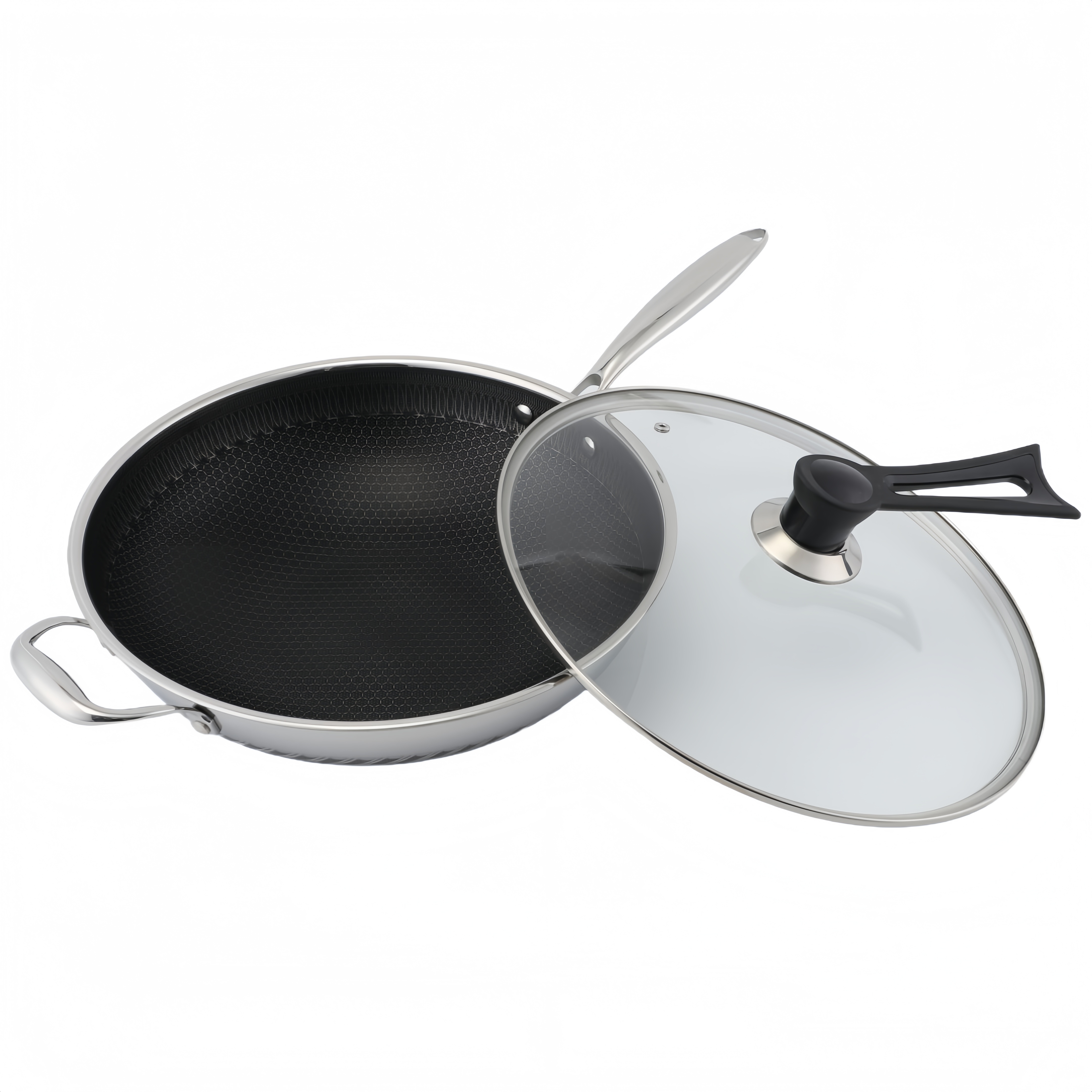 Hybrid TriPly Stainless Steel Nonstick Wok With Handle No Coating Nonstick Cookware Support ODM/OEM Non Toxic NO PFAS PFAS