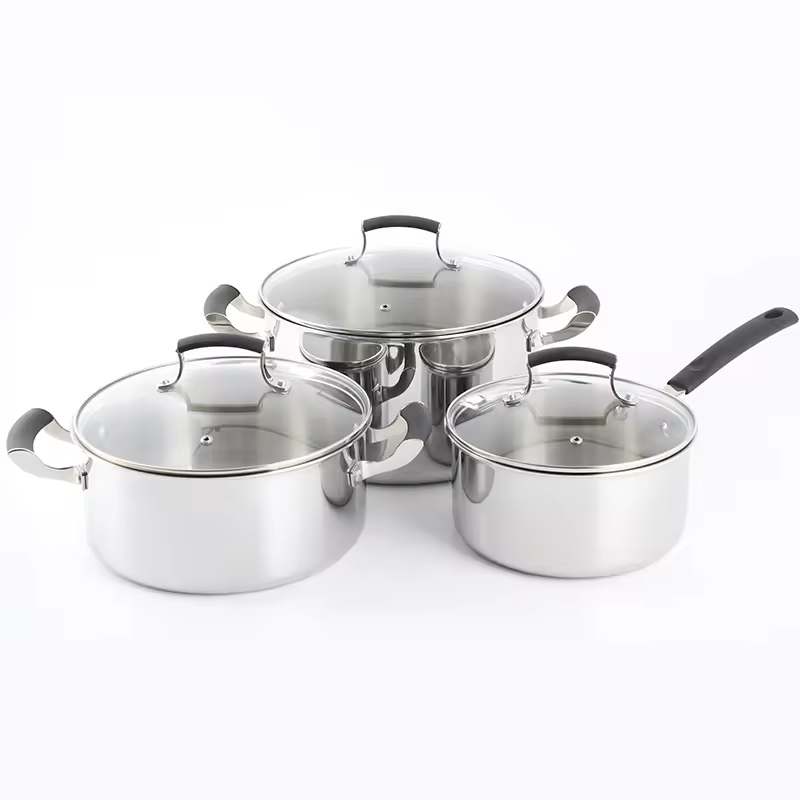 High Quitity 9pcs Tri-ply Stainless Steel Kitchen Ware Cooking Pot Cookware Sets With Tempered Glass Lid