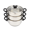 Factory Direct Sales Multi-purpose 3 Layers Steam Pot Stainless Steel Steam Cooker with Steamer Basket and Tempered Glass Lid