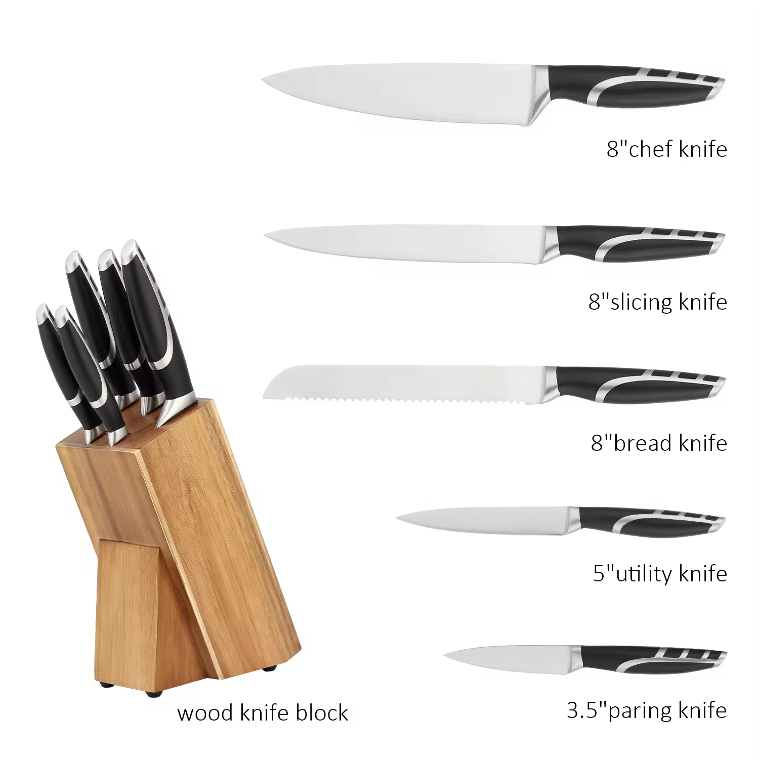 2025 New 6-Piece Stainless Steel Chef Knife Set with Wooden Block Premium Kitchen Knives