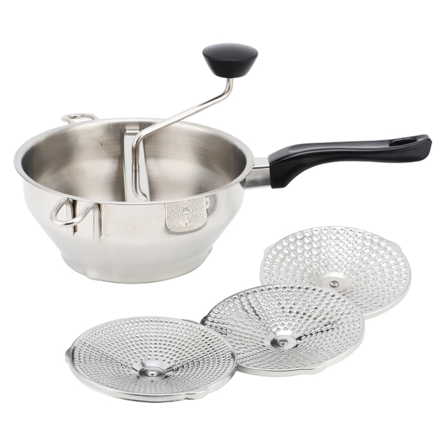 Rotary Stainless Steel Food Mill Strainer Potato Masher Grinder Vegetable Mill Black Handle with 3 Milling Discs