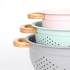 Fruit Vegetable Kitchen Strainer Colanders Set Stainless Steel Drain Wash Storage Drain Basket With Wooden Handle Lid