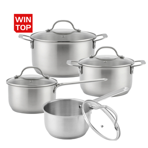 Wholesale Custom Kitchen Utensils Stainless Steel Cooking Pot Set Pots And Pans Set With Cast Iron Handle 8 Pieces Double Spout Cookware Set
