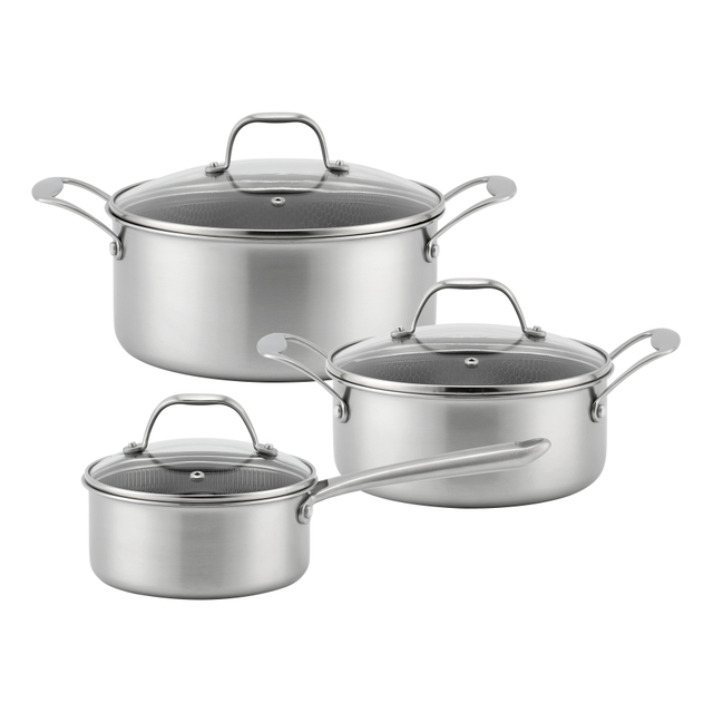 6 Piece High Quality Wholesale 18/10 Triply Stainless Steel 3 Layer Pots And Pans Steamer Set Cookware Set Saucepan Frying Pan