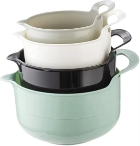 Multifunctional Stackable Mixing Bowls 4 Piece Nesting Plastic Mixing Bowl Set with Pour Spouts and Handles Salad Mixing Bowl
