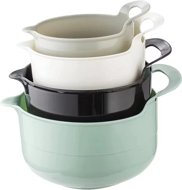 Multifunctional Stackable Mixing Bowls 4 Piece Nesting Plastic Mixing Bowl Set with Pour Spouts and Handles Salad Mixing Bowl