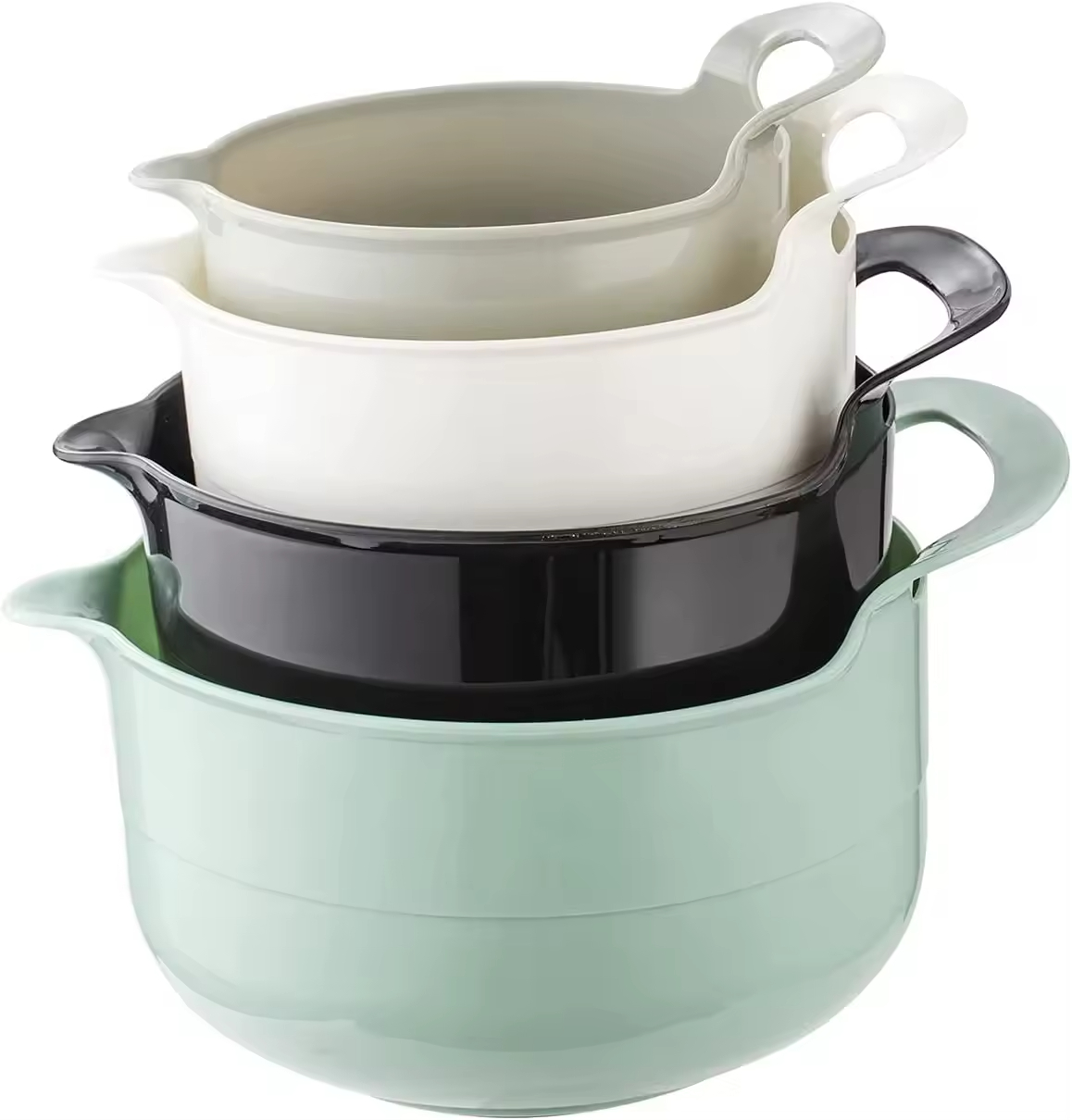 Multifunctional Stackable Mixing Bowls 4 Piece Nesting Plastic Mixing Bowl Set with Pour Spouts and Handles Salad Mixing Bowl