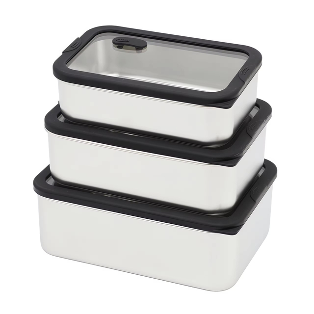 New Design 304 Stainless Steel Fresh-keeping Lunch Box Glass Cover Leak-proof Heating Food Grade Microwave Sealed Box
