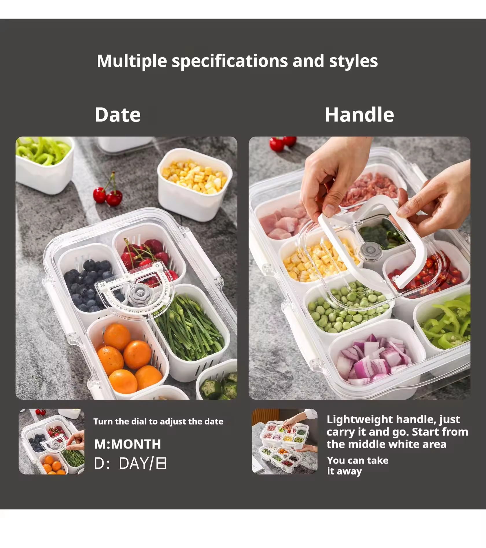 Factory Wholesale Fresh Food Storage Box Set with Compartments for Refrigerator Food Sealed Fresh Keeping Container with Timer