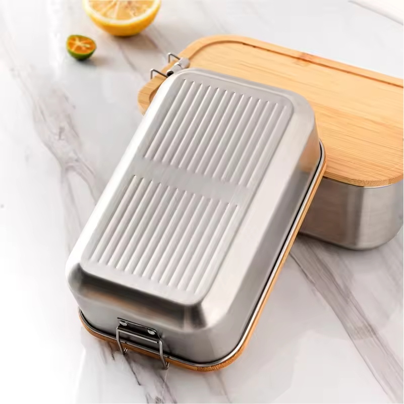 New Design 304 Stainless Steel Fresh-keeping Lunch Box Bamboo Cover Leak-proof Heating Food Grade Microwave Sealed Box