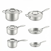 Modern Stainless Steel 10-Piece Cooking Pot Set Eco-Friendly Oven Safe Induction Bottom Tempered Glass Lid Metal Pans Efficient