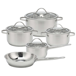 Wholesale Custom Kitchen Stainless Steel Cooking Pot Casserole Set Soup Pots and Frying Pans Set 9 Pieces Cookware Sets