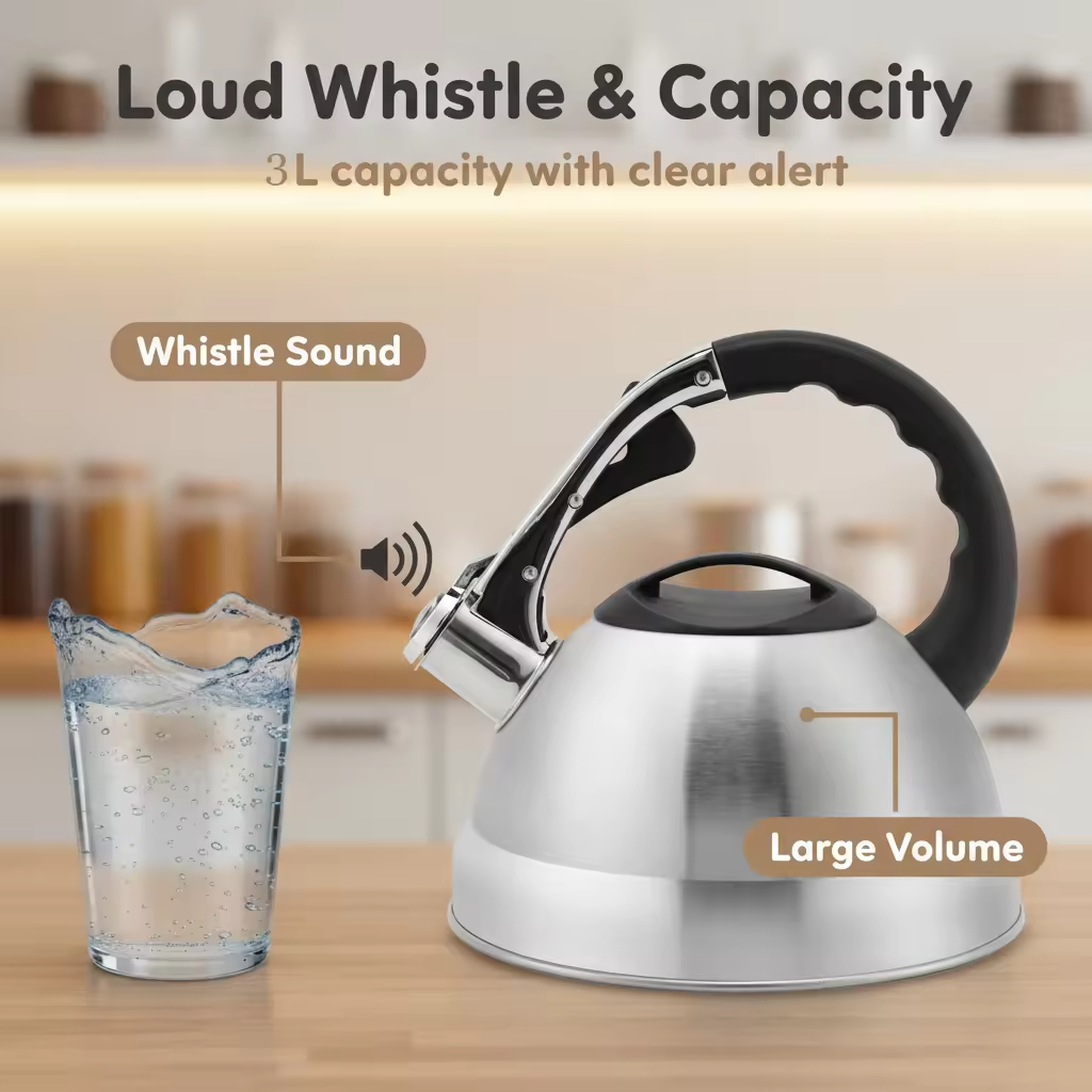 Factory Wholesale 2.7L Whistling Tea Kettle Pot Customized Color Stainless Steel Hot Water Teapot for ALL Stovetop