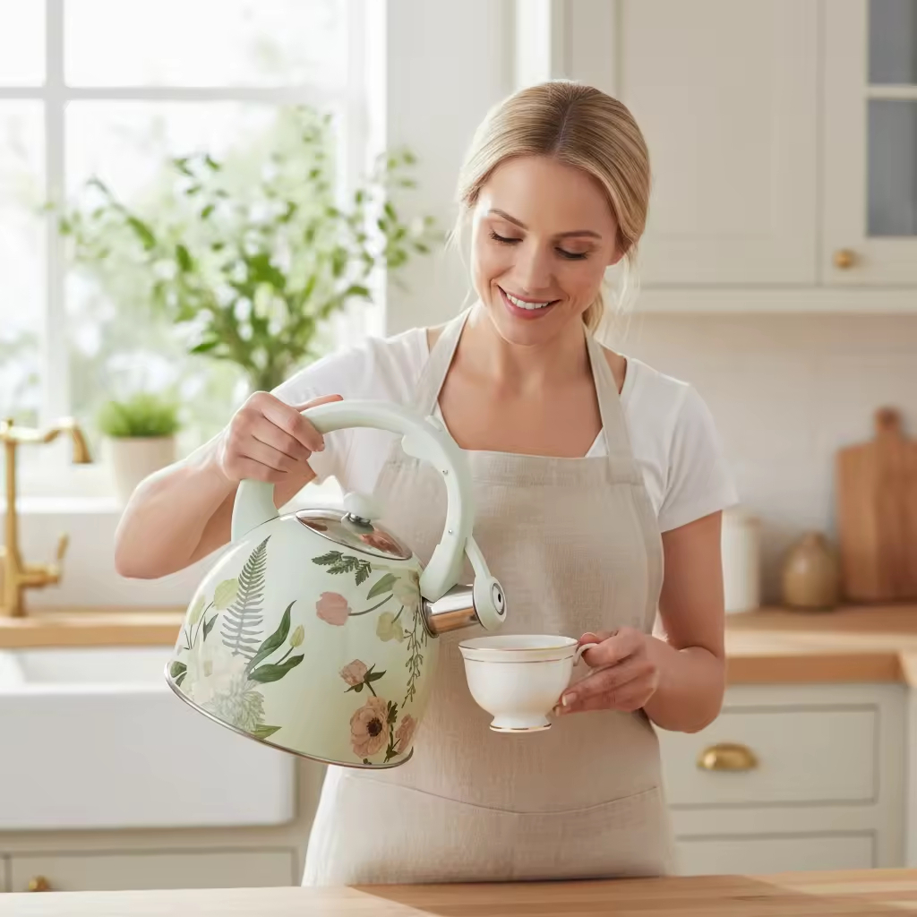 Factory Wholesale 3L Whistling Tea Kettle Pot Customized Vintage Floral Design Stainless Steel Hot Water Teapot for ALL Stovetop