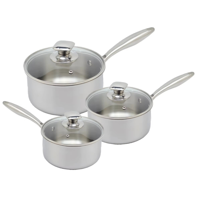 Tri-Ply Stainless Steel 304 Sauce Pan with Glass Lid Multipurpose Induction Cookware for Cooking Pot