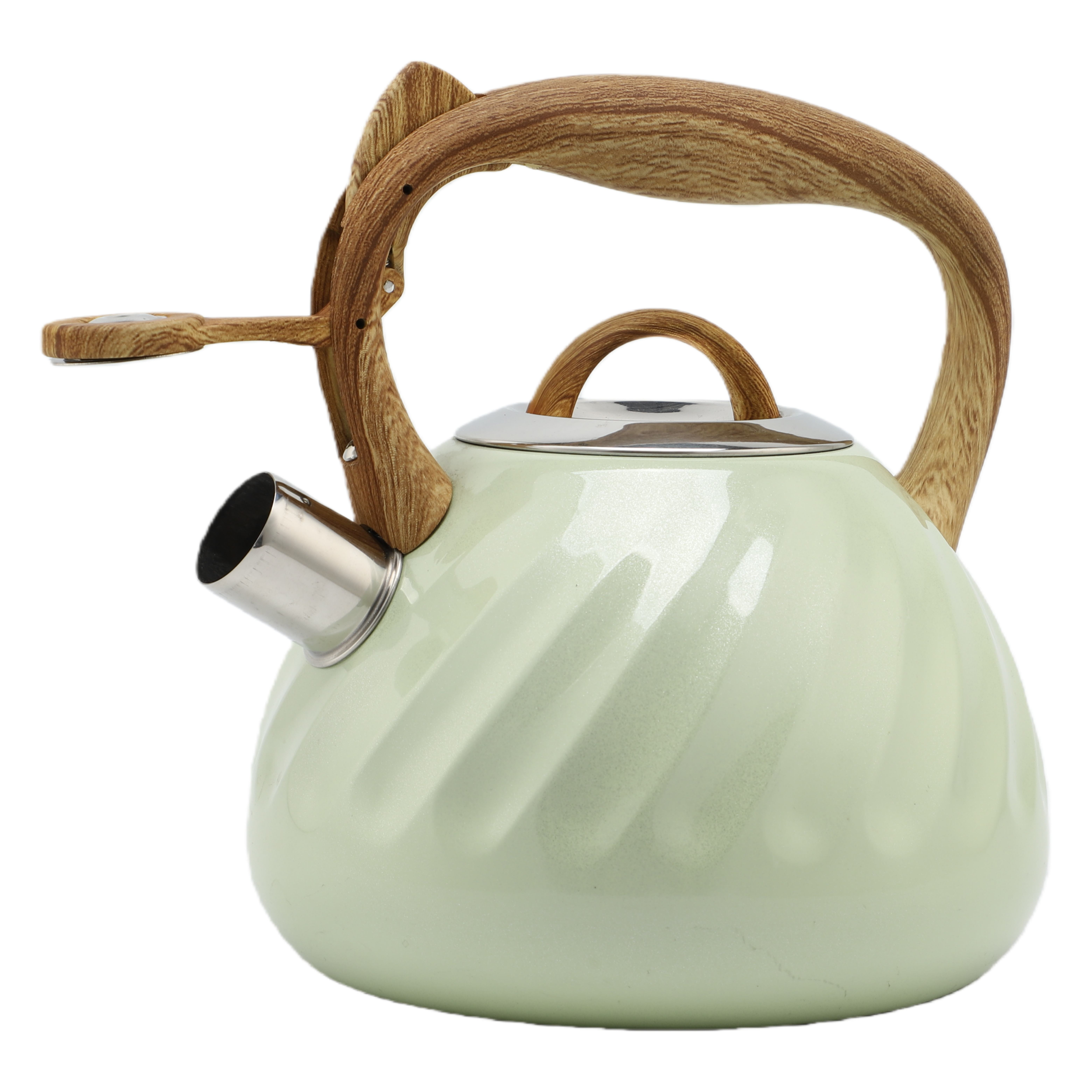 2.7L Kitchen Home Water Tea Pot Stainless Steel Whistling Kettle Wood Grain Handle With Color Painting