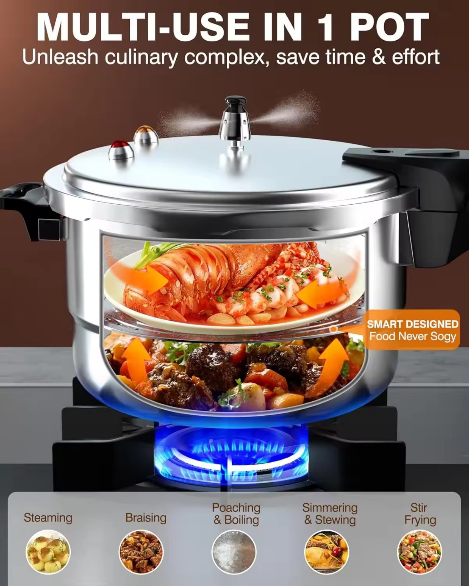 Factory Small Aluminum Alloy Pressure Cooker with Magnetic Bottom 3L 4L 5L 7L 9L 11L 13L 17L Sizes for Gas and Induction Cooker