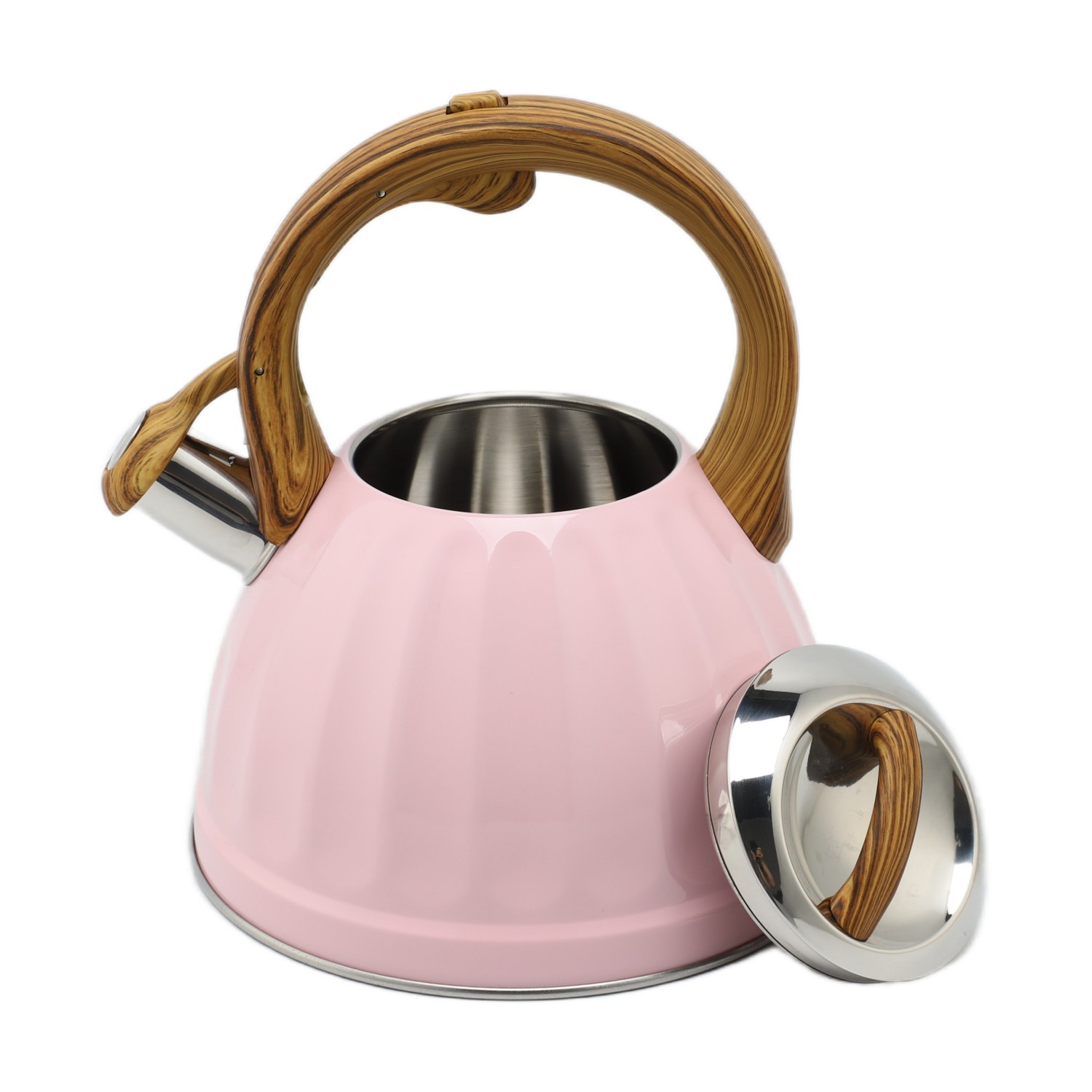 Factory Wholesale 2.5L Whistling Tea Kettle Tea Pot Customized Color Stainless Steel Hot Water for ALL Stovetop with Wood Handle