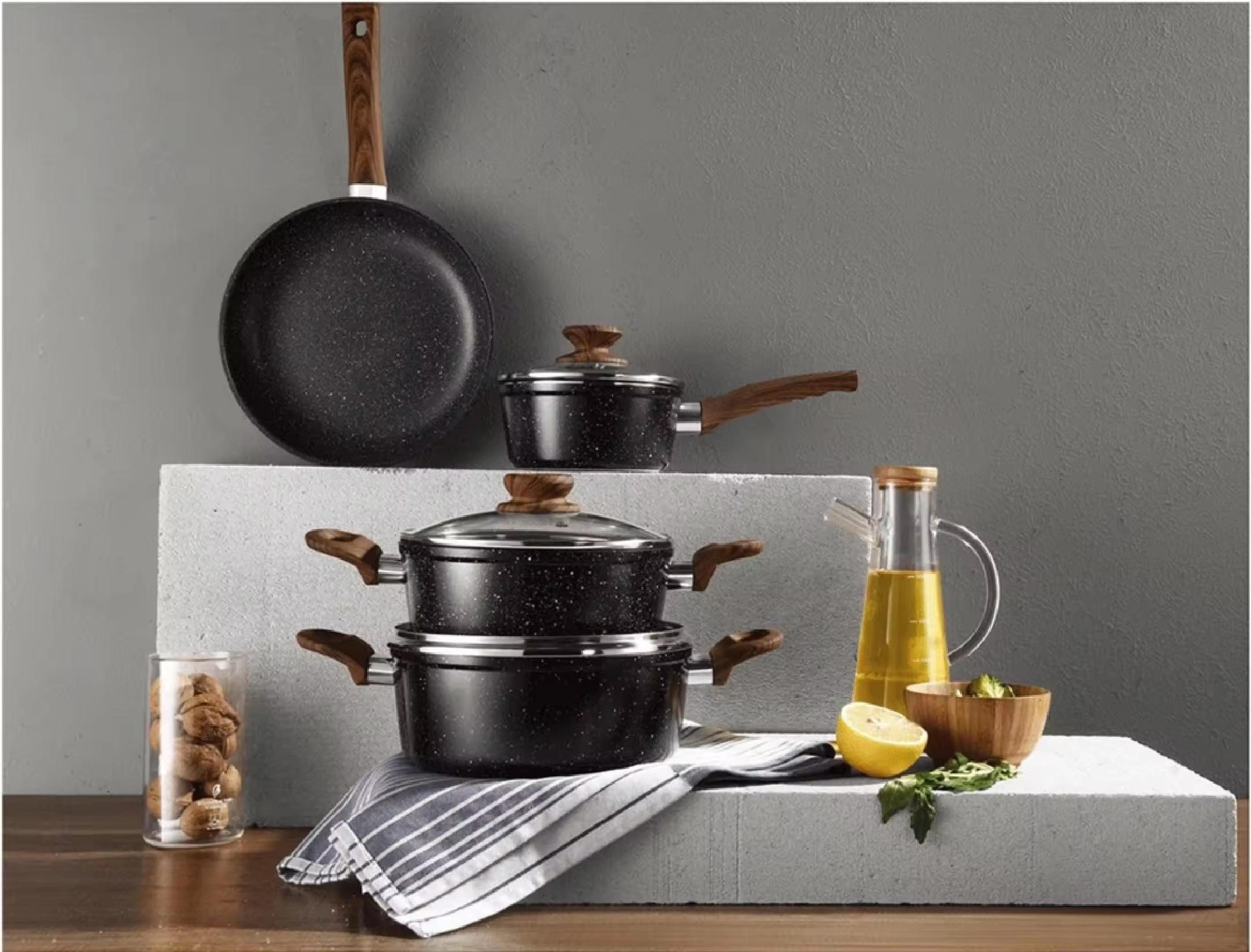 8 PCS Factory Customizable Ceramic Granite Non Stick Pans and Pots Set Induction Forged Aluminum Cookware Set PFOA & PFOS FREE