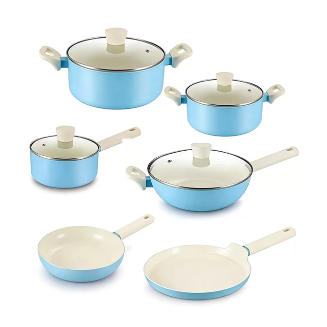 10 PCS Customizable Ceramic Non-stick Pans and Pots Set Induction Cast Aluminum Ceramic Cookware Set Pots and Pans Set