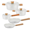 8 PCS Factory Customizable Ceramic NonStick Pan and Pots Set Induction Forged Aluminum Cookware Set PFOA & PFOS FREE Wood Handle