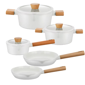 8 PCS Factory Customizable Ceramic NonStick Pan and Pots Set Induction Forged Aluminum Cookware Set PFOA & PFOS FREE Wood Handle