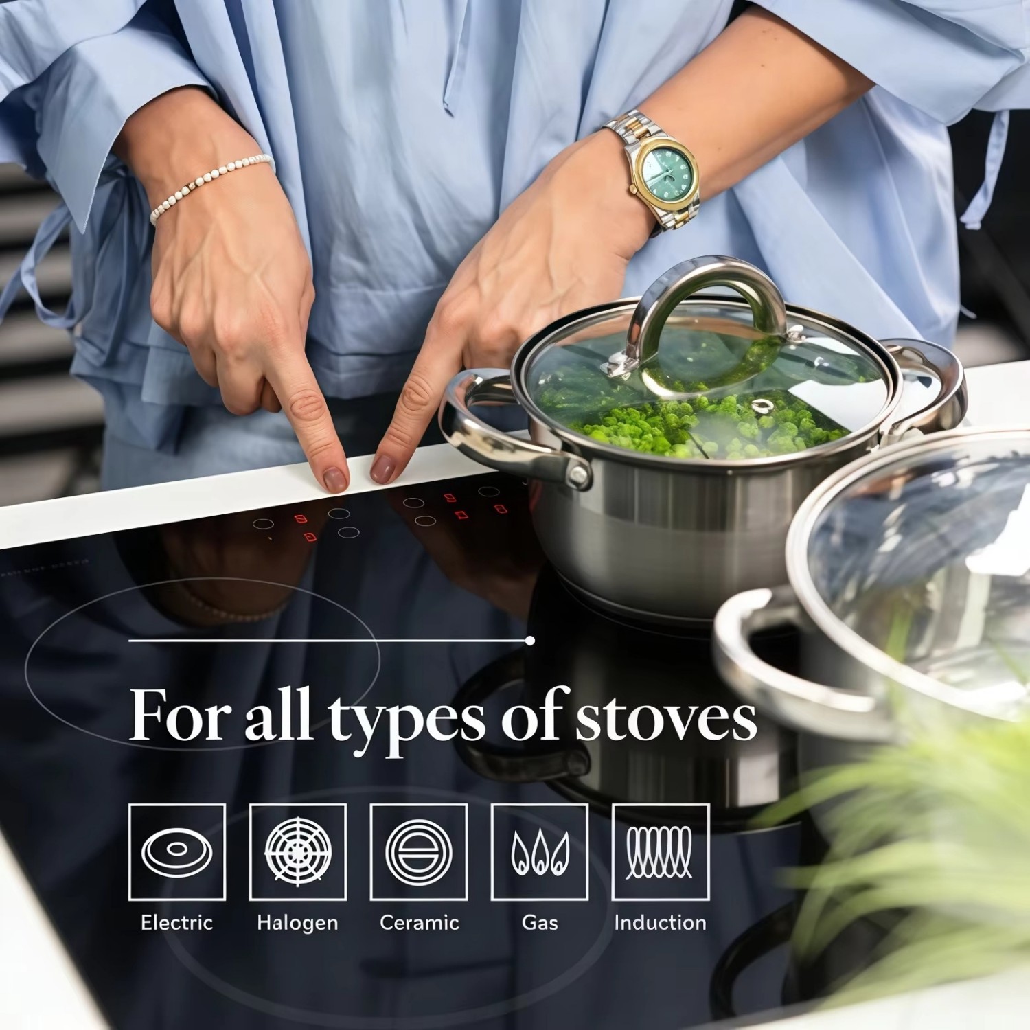 Hot Sale Cooking Pot Heavy Weight 5-ply Base Stainless Steel Casserole Soup Pot Stock Pots Frypan with Stainless Steel Handle