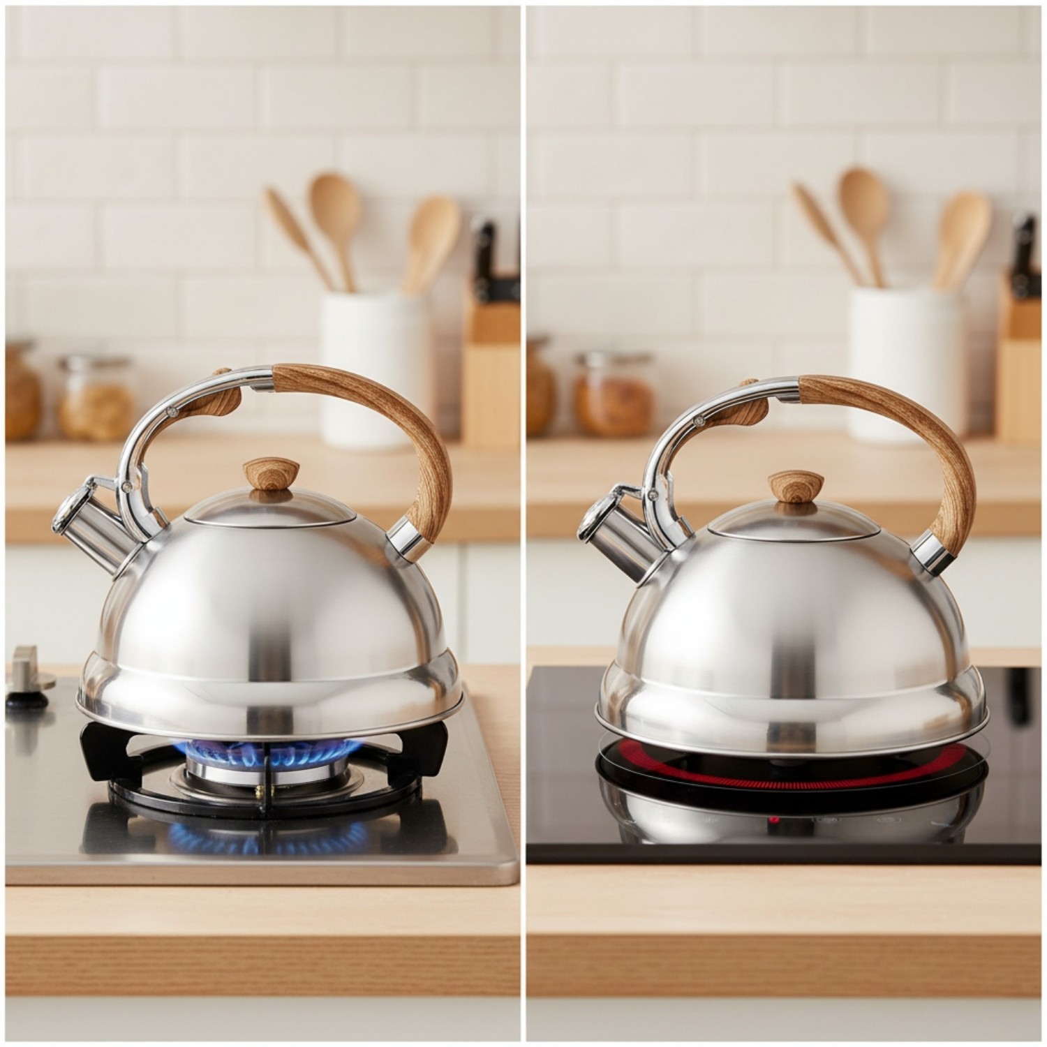 Factory Wholesale 3L Whistling Tea Kettle Tea Pot Customized Color Stainless Steel Hot Water for ALL Stovetop with Wood Handle