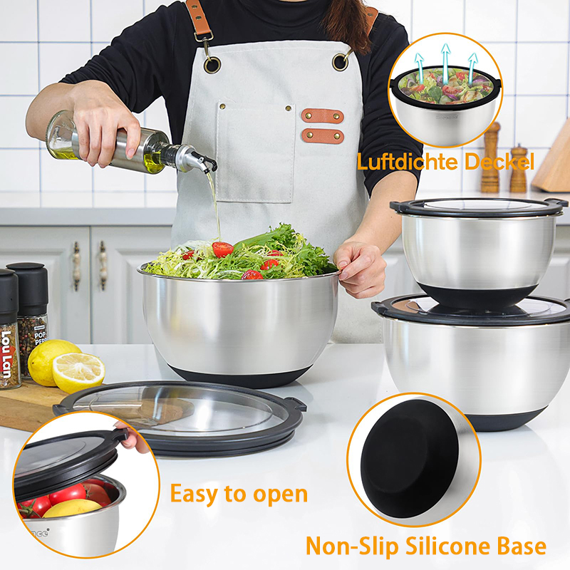 Staninless Steel Mixing Bowl With Transparent Lid Set of 3