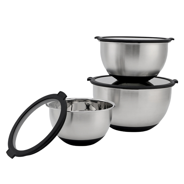 Customized Mixing Bowls Set 3QT 5QT Stainless Steel Mixing Bowl With Glass Lid