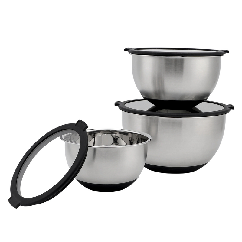 Customized Mixing Bowls Set 3QT 5QT Stainless Steel Mixing Bowl With Glass Lid
