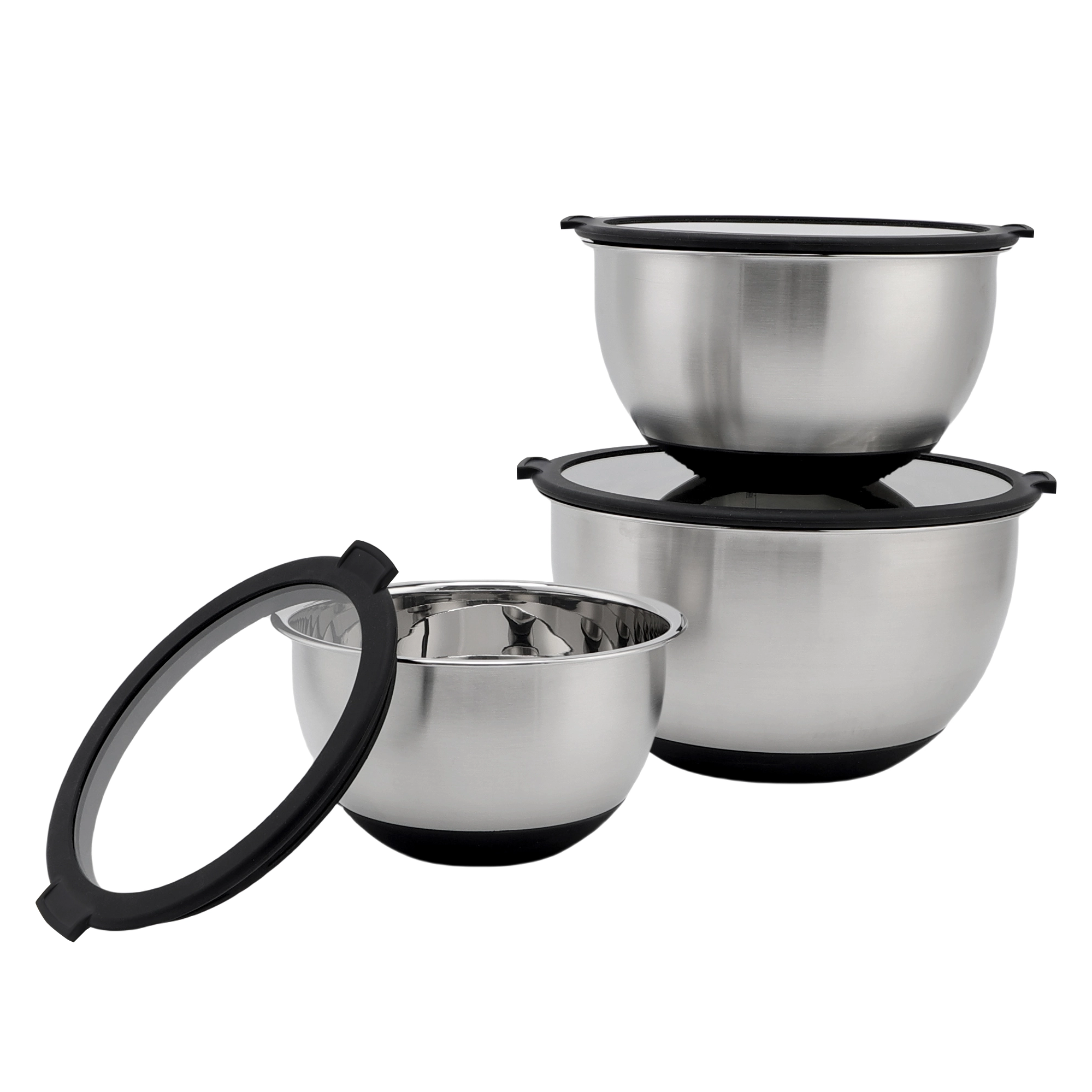 Customized Mixing Bowls Set 3QT 5QT Stainless Steel Mixing Bowl With Glass Lid