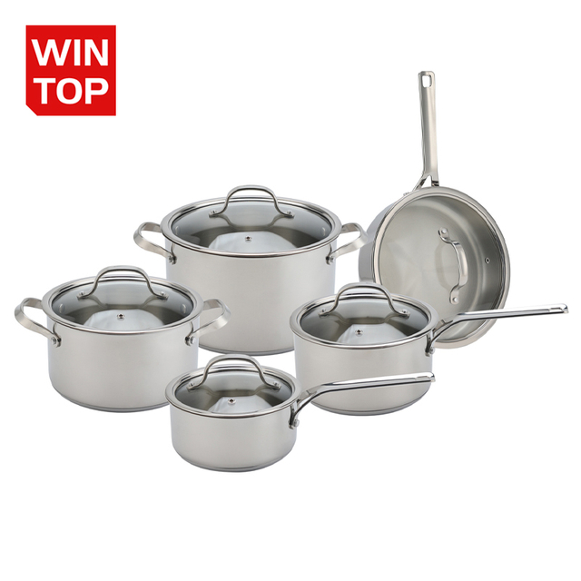 Wholesale Custom 10 Piece Stainless Steel Impact Bonded Bottom Pots and Pans Non-Toxic Kitchen Cookware Set