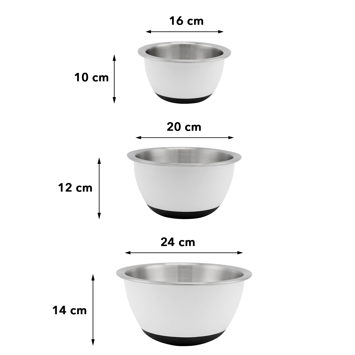 Wholesale Colorful 3-Piece Double Layer Mixing Bowl Set 16/20/24cm Stainless Steel Inside Plastic Outside and Good Grip Wide Rim