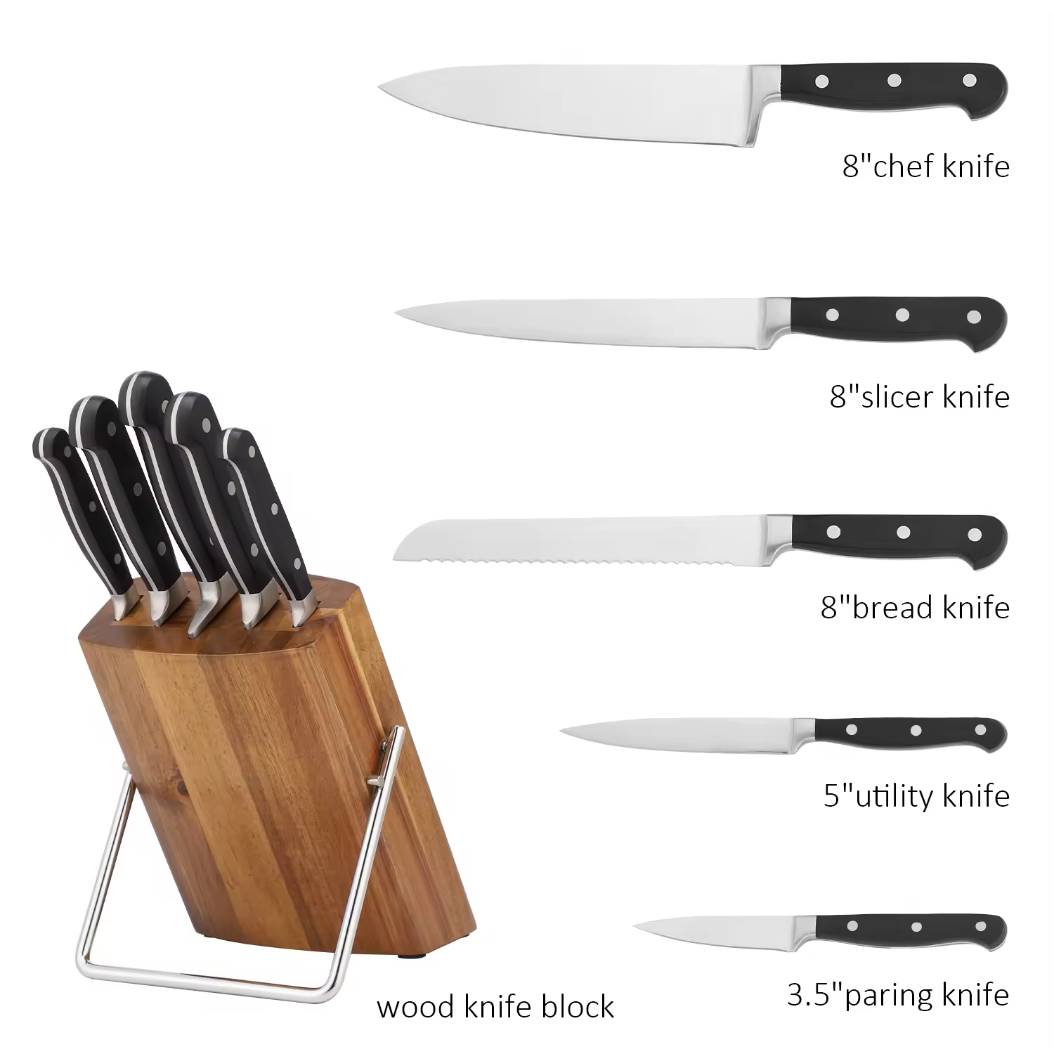 2025 High Quality Stainless Steel Chef Bread Carving Utility Paring Kitchen Knives Handmade Kitchen Knife Sets with Block