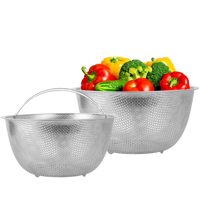 Fruit Vegetable Kitchen Strainer Colanders Set Stainless Steel Drain Wash Storage Drain Basket Stainless Steel Mesh Strainer