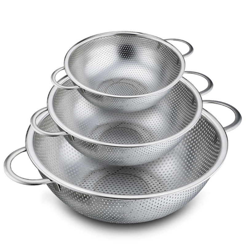 New Stainless Steel Kitchen Strainer Colanders with Handle Kitchen Food Strainer Basket for Washing Vegetable Fruit Vegetable