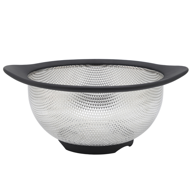 Stainless Steel Colanders Set with Black Non-Slip Handles 2.5/4.3 Quart Capacities Home Kitchen Strainer Set of 2